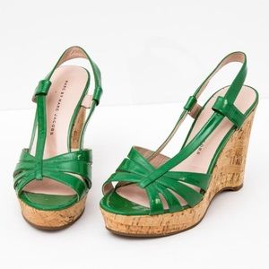 Marc by Marc Jacobs Green Patent Leather Cork Wedges 6.5